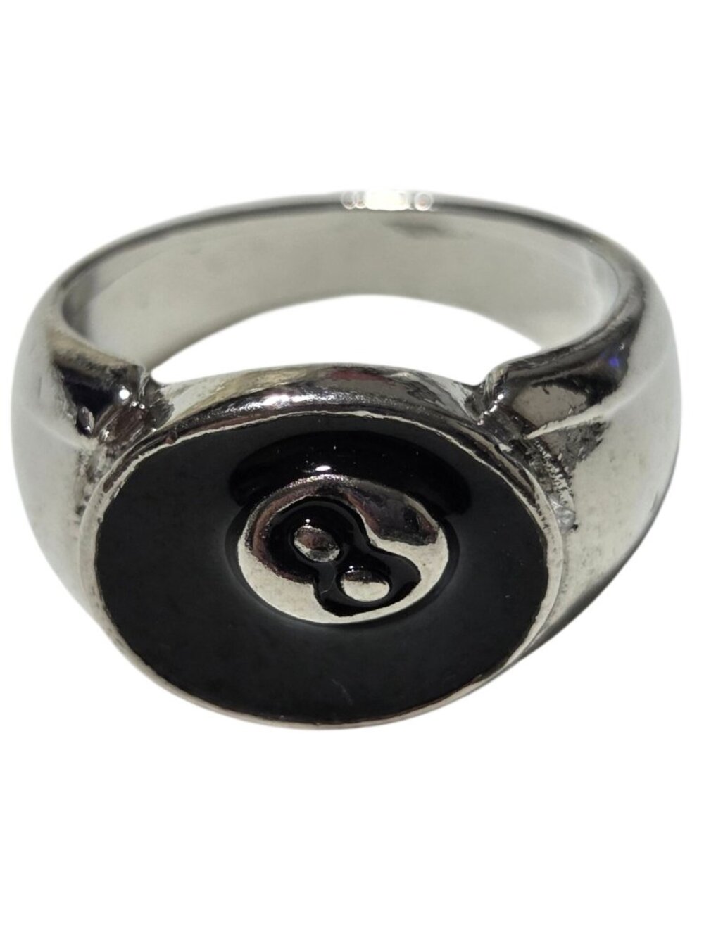 Vintage Silver Tone 8 Ball Ring Size 8.25 Pool Enthusiasts Black Silver Tone